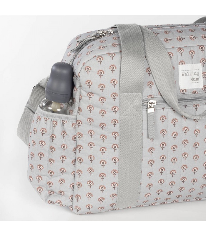 Colchón cambiador de viaje para bebé con estampado blanco, gris y coral